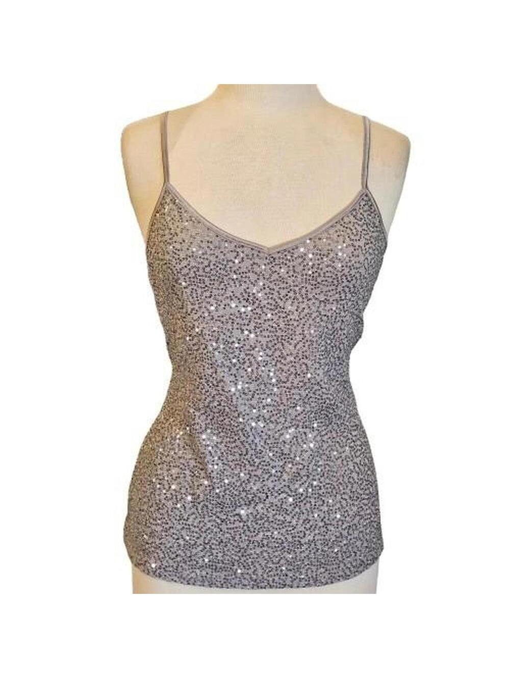 Y2K VTG Express Silver Sequin Cami Top Large Party NYE